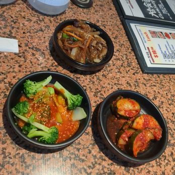Cham Sut Gol - Ban chan: Kim chee broccoli cucumbers and chop chae (my fave!) - Korean Near Me - Glendale, California