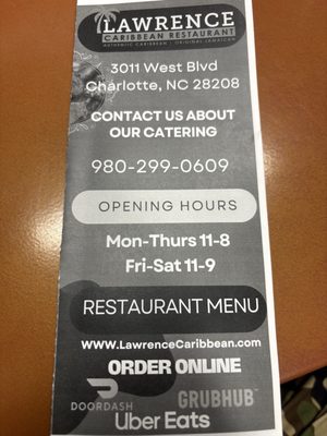 Menu photo 1 Lawrence Caribbean Restaurant Charlotte, NC Menu photo 1 Lawrence Caribbean Restaurant Charlotte, NC