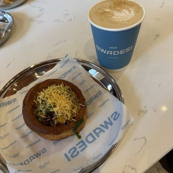 Swadesi Cafe - Banana cream latte Samosa Chaat Croissant - Bakeries Near Me - Chicago, Illinois