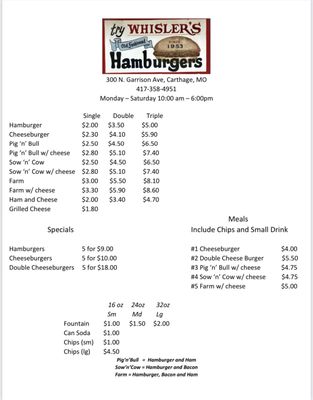 Menu photo 1 Whisler's Drive Up Carthage, MO