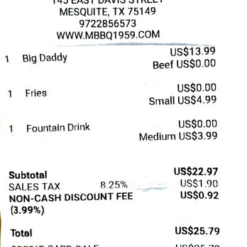 Mesquite Bbq Since 1959 - Here's my receipt from August 2024. - Barbeque Near Me - Mesquite, Texas Mesquite Bbq Since 1959 - Here's my receipt from August 2024. - Barbeque Near Me - Mesquite, Texas