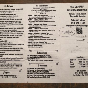 Thai Orchard - Menu as of 5/10/23 - Thai Near Me - Port Orchard, Washington Thai Orchard - Menu as of 5/10/23 - Thai Near Me - Port Orchard, Washington