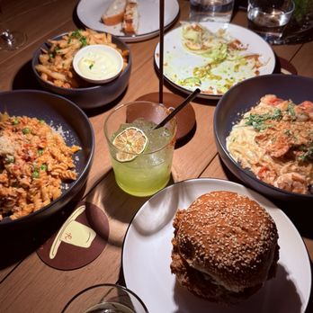 Little Ruby's Dallas - Fried chicken burger, spicy Italian sausage pasta with gluten free fusilli, shrimp pasta, truffle fries, buratta with gluten free bread - Australian Near Me - Dallas, Texas Little Ruby's Dallas - Fried chicken burger, spicy Italian sausage pasta with gluten free fusilli, shrimp pasta, truffle fries, buratta with gluten free bread - Australian Near Me - Dallas, Texas