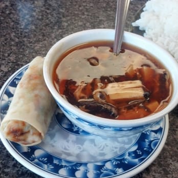 Rice Kitchen - Hot & Sour soup w/ eggroll... included FREE with lunch specials! - Chinese Near Me - Carson, California
