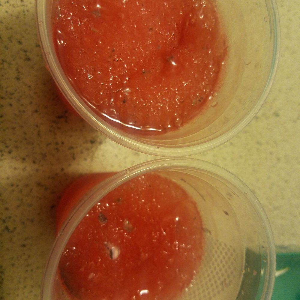 two cups of watermelon on a counter two cups of watermelon on a counter