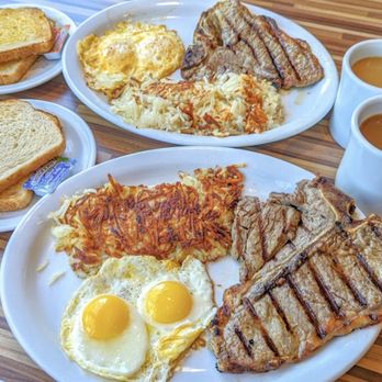 Norms - Two T-Bone Steaks, four eggs, two hash browns, four sourdough toast and two coffees, 24/7. - Diners Near Me - Ontario, California Norms - Two T-Bone Steaks, four eggs, two hash browns, four sourdough toast and two coffees, 24/7. - Diners Near Me - Ontario, California
