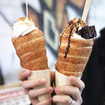 Eva's Original Chimneys - Left: Eva's Apple Pie Right: Dream Cone - Desserts Near Me - Toronto, Ontario