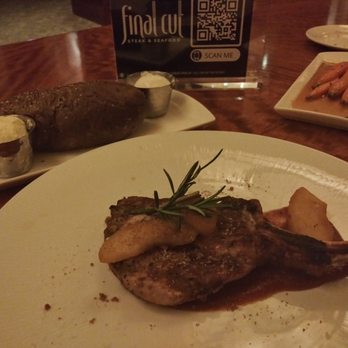 The Lounge at Final Cut - Quarter inch thick dry-as-dust pork chop with apples. - Seafood Near Me - Columbus, Ohio The Lounge at Final Cut - Quarter inch thick dry-as-dust pork chop with apples. - Seafood Near Me - Columbus, Ohio