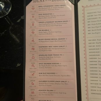 Tiger and Peacock - Drink menu by zodiac signs - Cocktail Bars Near Me - Memphis, Tennessee
