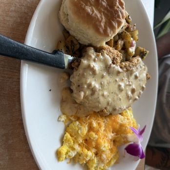 O-Town Eats - Country fried chicken with scrambled eggs with cheese - Breakfast & Brunch Near Me - Ogden, Utah