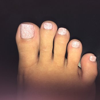 Exquisitely Nails On The Go - Regular pedicure. Light pink sparkle color. Look a lot better in person. The light on my phone doesn't capture this well - Nail Salons Near Me - Costa Mesa, California