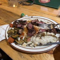 Antlers Cafe & Bar - NY strip medium rare with mashed potatoes