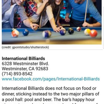 International Billiards - They were featured for being the best poolhall in OC! - Pool Halls Near Me - Westminster, California