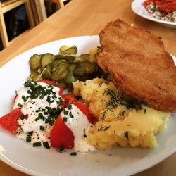 Lokal Vegan Bistro - Polish cutlet with mash and accompaniments. Delicious!!