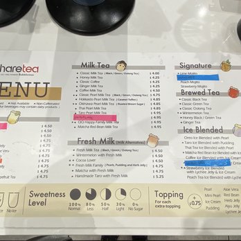 Sharetea - Menu as of 8/8/2022 - Bubble Tea Near Me - Austin, Texas