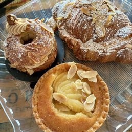 Almond croissant, pear tart