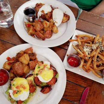 Anthony David's - French toast Benny, chorizo Benny, and truffle parmesan fries! - Breakfast & Brunch Near Me - Hoboken, New Jersey