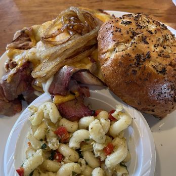 Bull On the Beach - Lunch. Brisket on an onion roll with homemade pasta salad. - American Near Me - Ocean City, Maryland Bull On the Beach - Lunch. Brisket on an onion roll with homemade pasta salad. - American Near Me - Ocean City, Maryland