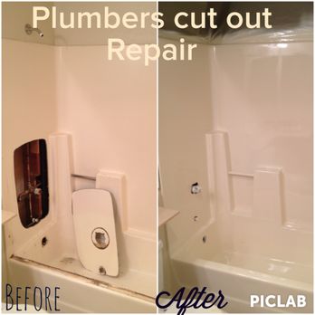Pro Bath Refinishing - Plumbers cut out repair and full refinish. Exclusively done by a ProBath Refinishing. - Kitchen & Bath Near Me Pro Bath Refinishing - Plumbers cut out repair and full refinish. Exclusively done by a ProBath Refinishing. - Kitchen & Bath Near Me