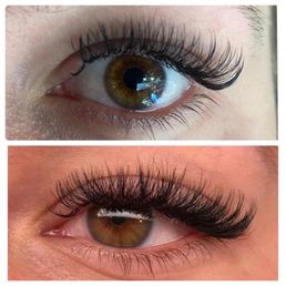 Kim's $300 volume job up top and another lash techs job filling in the lashes missed to create an actual full volume job. Kim's $300 volume job up top and another lash techs job filling in the lashes missed to create an actual full volume job.