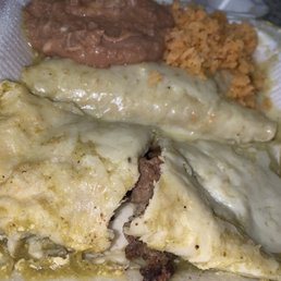 Verde Enchilada with rice and beans Verde Enchilada with rice and beans