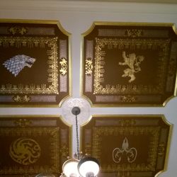 Unique Custom Homes - Custom ceiling feature with gold and silver leaf on leather
