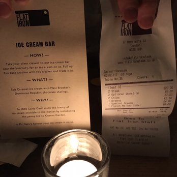 Flat Iron - Receipt- 49£ is a bargain for a lovely dinner out, including dessert!!! Wow! - Steakhouses Near Me - Covent Garden, XGL