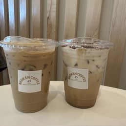 Maple Vanilla Latte - Left & Broken Cream Latte - Right Maple Vanilla Latte - Left & Broken Cream Latte - Right