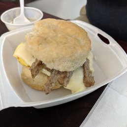 Sausage, egg and cheese biscuit!