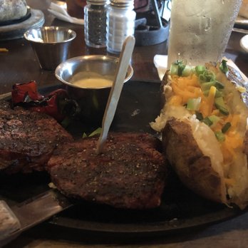 H3 Ranch - Bacon wrapped filet with baked potato. Meal also came with house salad - Steakhouses Near Me - Fort Worth, Texas H3 Ranch - Bacon wrapped filet with baked potato. Meal also came with house salad - Steakhouses Near Me - Fort Worth, Texas