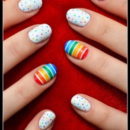I was hoping for something like this with a rainbow nail on each finger.