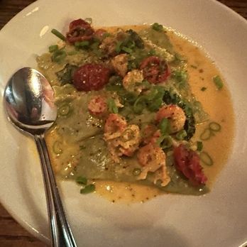 Copper Crown - My favorite! Agnolotti stuffed with Mascarpone & Greens with flavorful Crawfish! :) - New American Near Me - Asheville, North Carolina