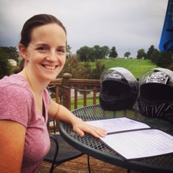 West Liberty Country Club - B, perusing the menu on the patio.