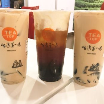 Tea Top - L to R: darjeeling milk tea w/ grass jelly, milk foam sun moon lake w/ bob, and earl grey milk tea w/ grass jelly! - Coffee & Tea Near Me - San Jose, California
