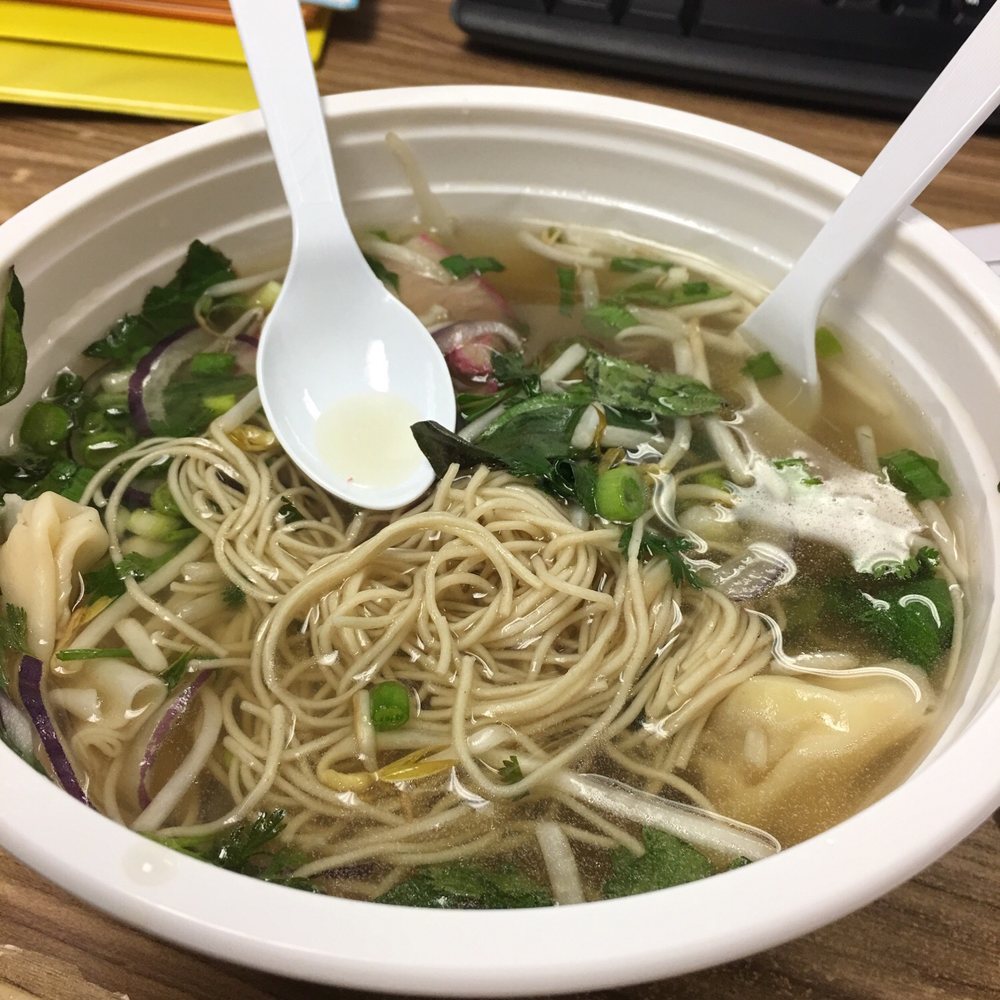 Pho and More - Won ton soup in disposable to go bowl! Yummy - Vietnamese Near Me - Houston, Texas Pho and More - Won ton soup in disposable to go bowl! Yummy - Vietnamese Near Me - Houston, Texas