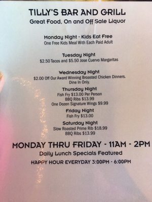 Menu photo 6 Tilly's Bar and Grill Oronoco, MN