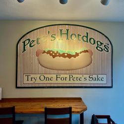 Pete's Hot Dogs - Pete's Hotdogs sign inside area.