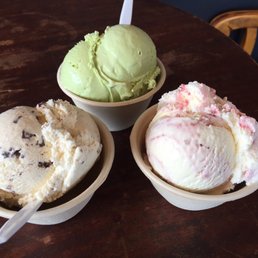 Matcha Green Tea infused Muscat Grape (top). Milk Ice Cream infused with strawberry jam (right). Honey Chocolate Chip (left). Matcha Green Tea infused Muscat Grape (top). Milk Ice Cream infused with strawberry jam (right). Honey Chocolate Chip (left).