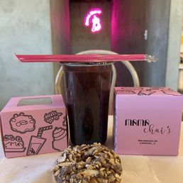 1/8/25 Hazelnut almond toffee mochi donut & Assam Mulberry Blue 1/8/25 Hazelnut almond toffee mochi donut & Assam Mulberry Blue