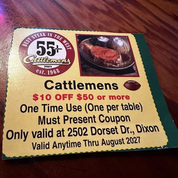Cattlemens - Coupon I found with a local savings card purchase. There were two of em. - Seafood Near Me - Dixon, California Cattlemens - Coupon I found with a local savings card purchase. There were two of em. - Seafood Near Me - Dixon, California