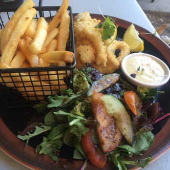 Bean Counter Cafe - Fried Calamari (with side salad and basket of chips) (A$20). - Restaurants Near Me - Fairfield, VIC