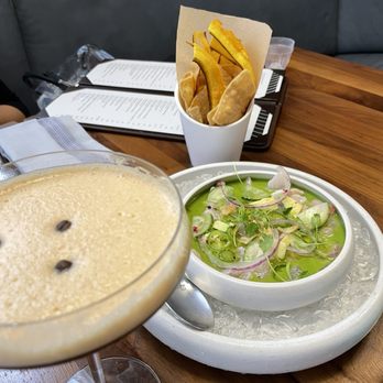Toro Toro - Red snapper and octopus ceviche accompanied by banana and tortilla chips. Great flavor. - Steakhouses Near Me - Houston, Texas Toro Toro - Red snapper and octopus ceviche accompanied by banana and tortilla chips. Great flavor. - Steakhouses Near Me - Houston, Texas