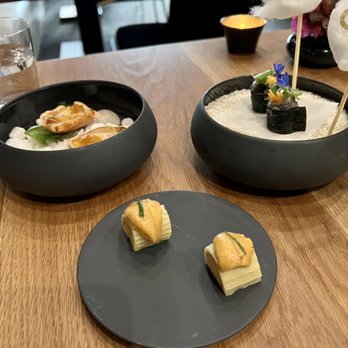 Nisei - Datemaki, scallop, Uni. Nori, shirasu, sansho. SF anchovy, carrot, Uni, nori. ME scallop 4 ways, yuzu gel, fennel. - Japanese Near Me - San Francisco, California Nisei - Datemaki, scallop, Uni. Nori, shirasu, sansho. SF anchovy, carrot, Uni, nori. ME scallop 4 ways, yuzu gel, fennel. - Japanese Near Me - San Francisco, California
