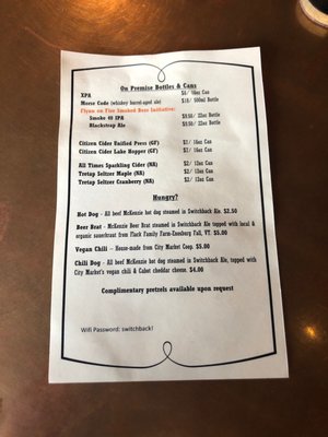 Menu photo 1 Switchback Brewing Burlington, VT