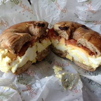 Bagel Buffet - Egg salad, bacon, and cheese on cinnamon raisin. I know, I'm gross. - Bagels Near Me - Secaucus, New Jersey Bagel Buffet - Egg salad, bacon, and cheese on cinnamon raisin. I know, I'm gross. - Bagels Near Me - Secaucus, New Jersey