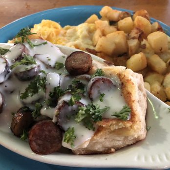 J Christopher's - Bubbas breakfast - biscuits and sausage gravy, scrambled eggs and potatoes. - New American Near Me - Savannah, Georgia J Christopher's - Bubbas breakfast - biscuits and sausage gravy, scrambled eggs and potatoes. - New American Near Me - Savannah, Georgia