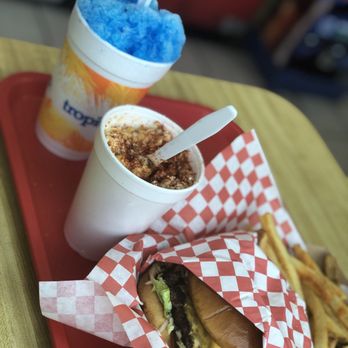 Teddy B's - Bacon Cheese Burger with Fries. Corn in a Cup Tropical Sno cone - Burgers Near Me - San Antonio, Texas Teddy B's - Bacon Cheese Burger with Fries. Corn in a Cup Tropical Sno cone - Burgers Near Me - San Antonio, Texas
