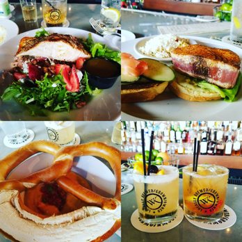 The Whiskey Kitchen - This is what a great dinner looks like! Pretzel with beer cheese, Strawberry Fields salad with salmon, and the Tuna sammy! - Gastropubs Near Me - Virginia Beach, Virginia The Whiskey Kitchen - This is what a great dinner looks like! Pretzel with beer cheese, Strawberry Fields salad with salmon, and the Tuna sammy! - Gastropubs Near Me - Virginia Beach, Virginia