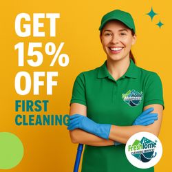 Fresh Home Cleaning Services - Get 15% OFF Your First Cleaning!
New to Fresh Home? Let us make your space sparkle -- professionally, safely, and with care. Book today an