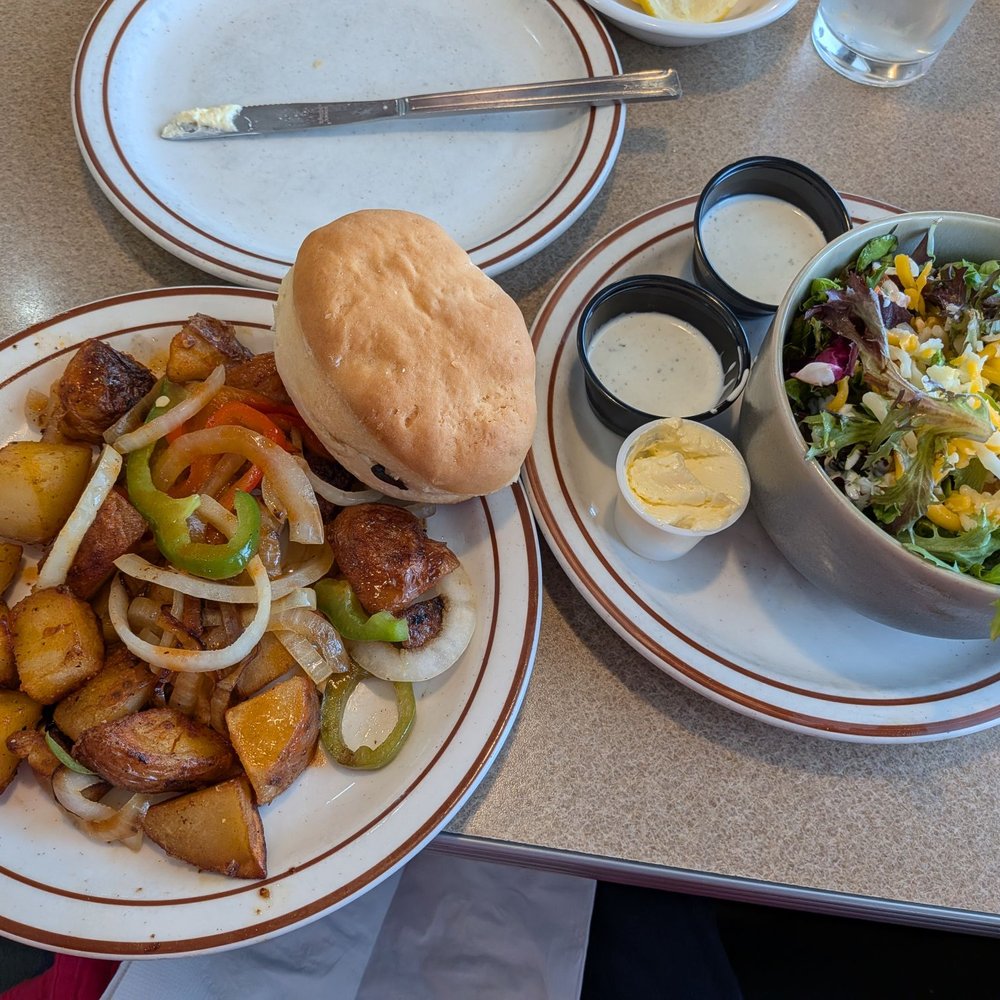 The Brunch House - Country potatoes, biscuit and side salad with ranch dressing. - Breakfast & Brunch Near Me - Redding, California The Brunch House - Country potatoes, biscuit and side salad with ranch dressing. - Breakfast & Brunch Near Me - Redding, California